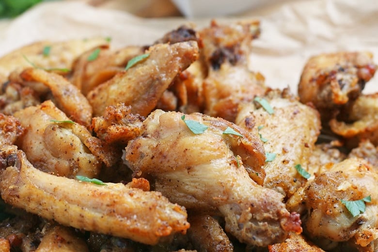 close up of extra crispy wings  