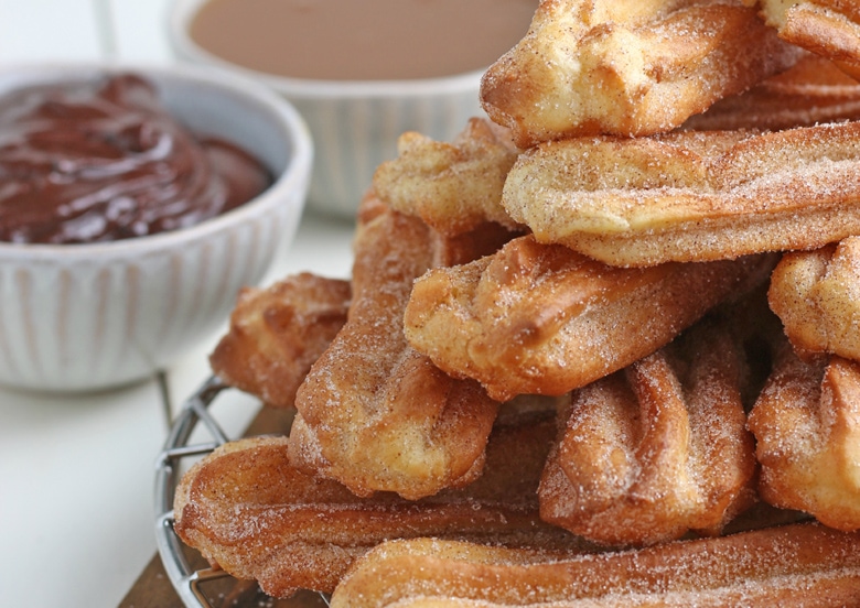 close up of platter of churros 