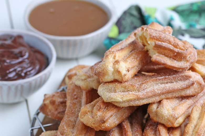 close up of air fried churros  