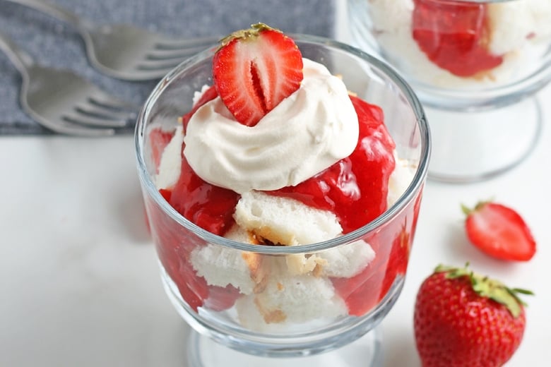 angle view of layered strawberry dessert 