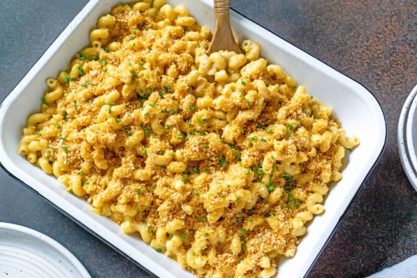 tray of butternut squash mac and cheese