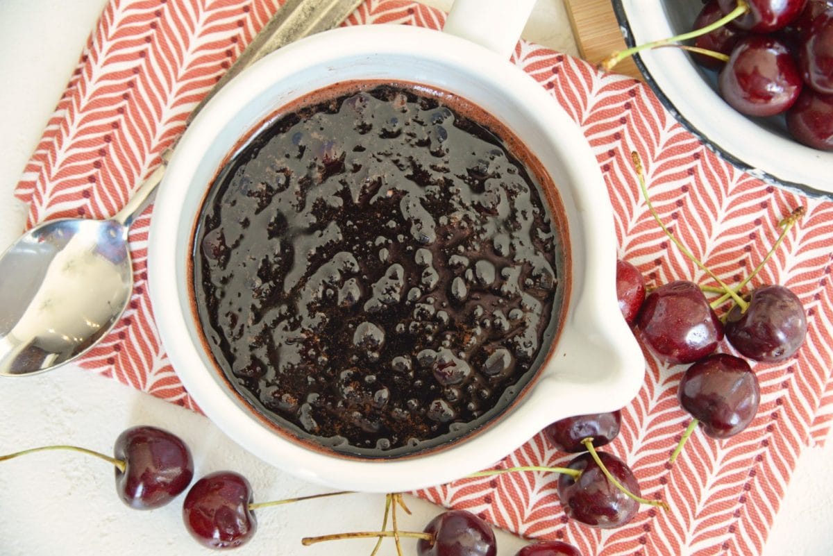 overhead of cherry balsamic sauce 