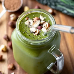 angled shot of hazelnut green smoothie