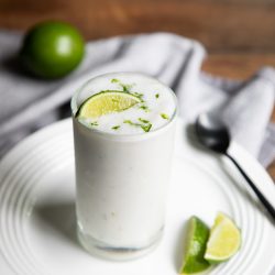 angled shot of coconut lime smoothie