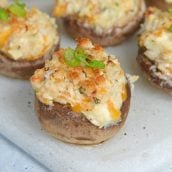 close up of crab stuffed mushroom