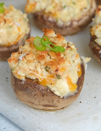 close up of crab stuffed mushroom