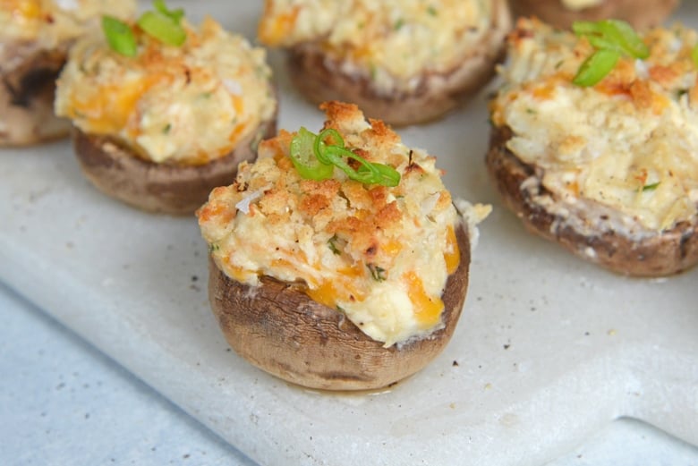 close up of crab stuffed mushroom