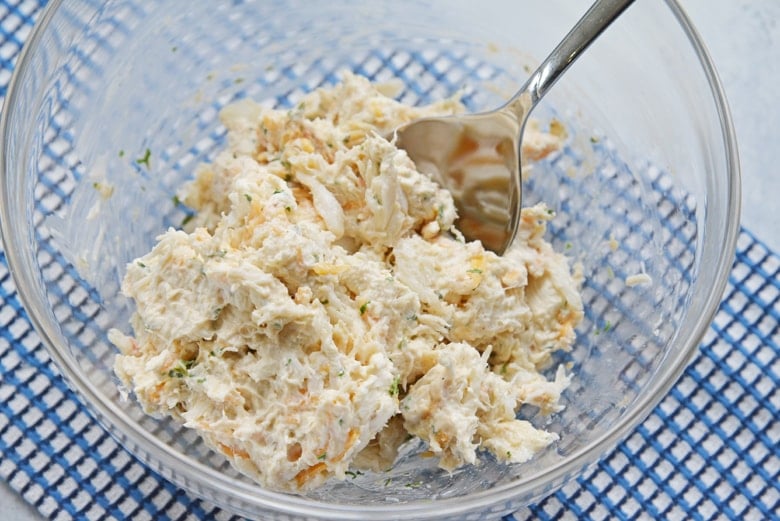 crab topping in a mixing bowl 