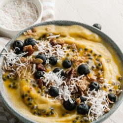 angled shot of vegan smoothie bowl