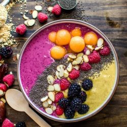 overhead shot of date smoothie bowl