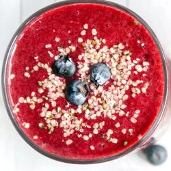 overhead shot of mixed berry smoothie