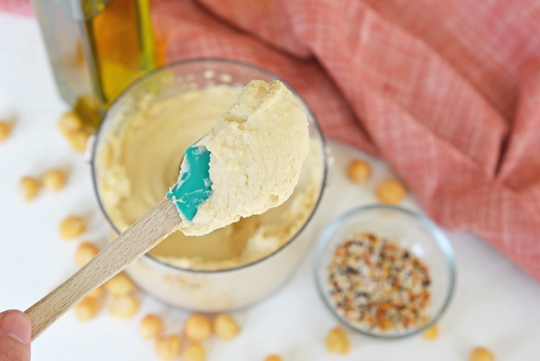 hummus on a spatula 