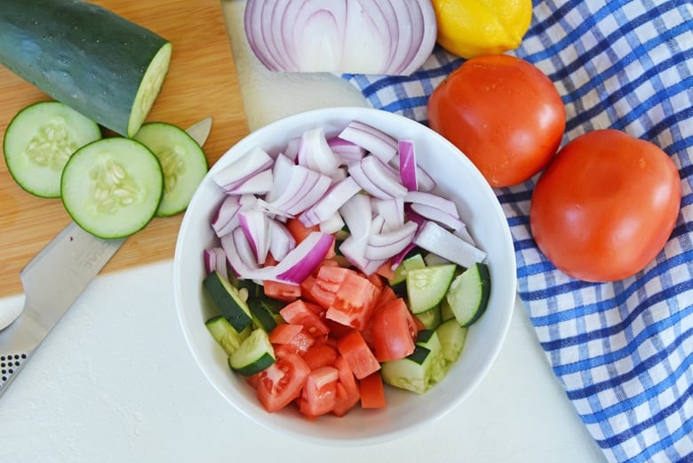 chopped vegetables for gyros