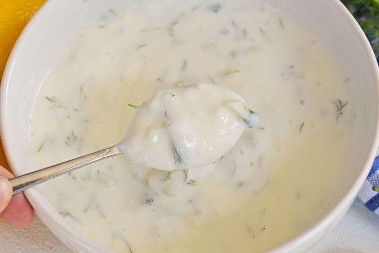 homemade tzatziki in a bowl 