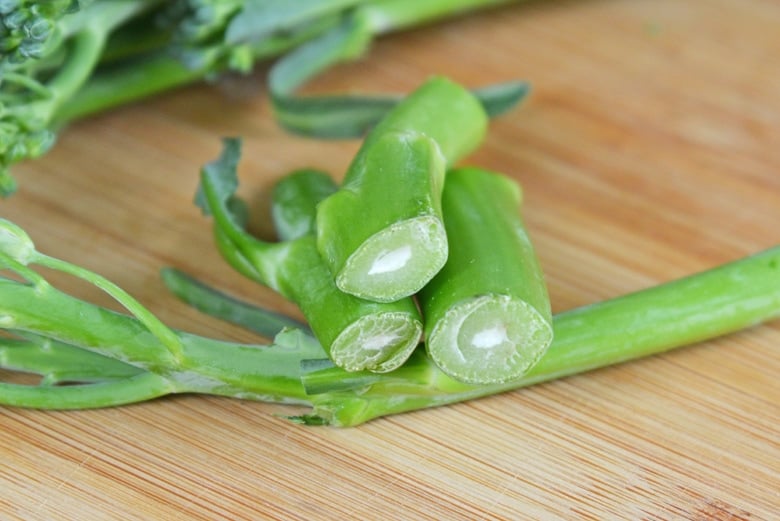 cross section cut of broccolini stem 