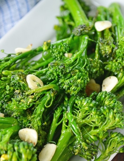 close up of cooked broccolini