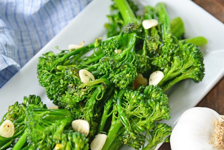 close up of cooked broccolini