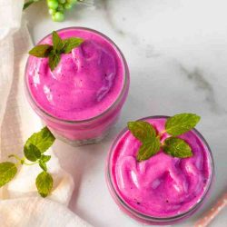 overhead shot of two pitaya smoothies