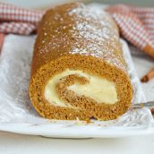 end view of a pumpkin cake roll