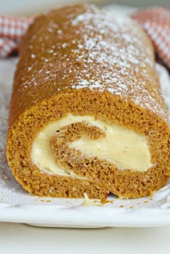 pumpkin cake roll with cream cheese frosting