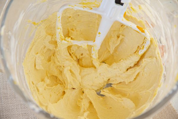 pumpkin cream cheese in a mixing bowl