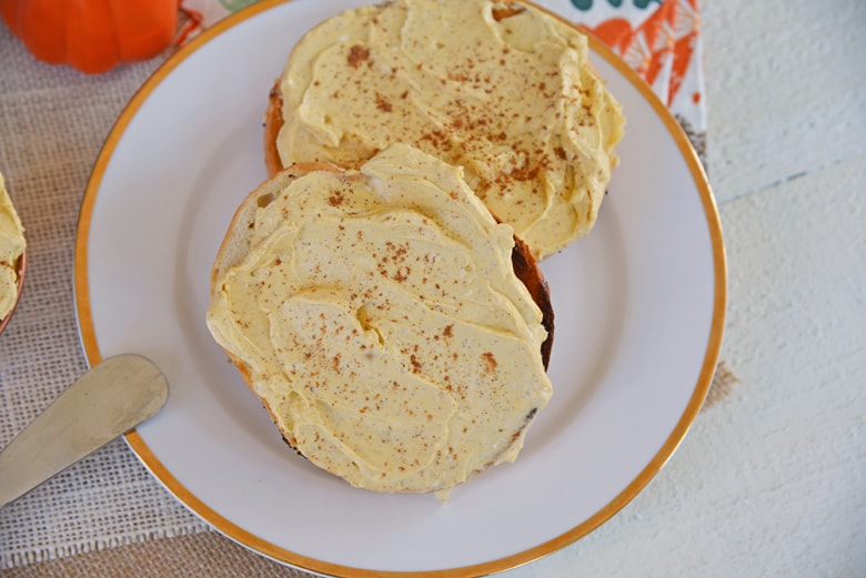 pumpkin cream cheese on a bagel 