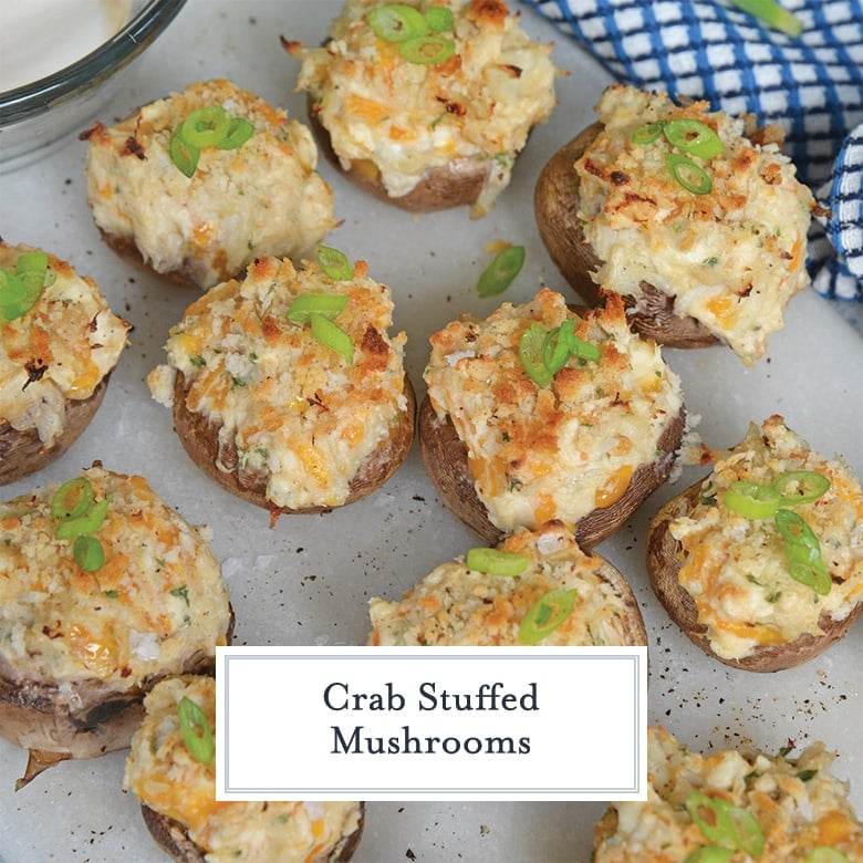 crab stuffed mushroom appetizer with scallions
