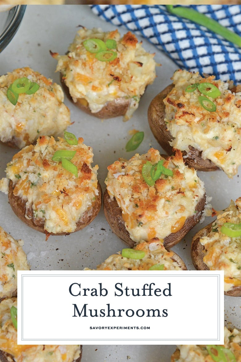 crab stuffed mushrooms on a serving platter 