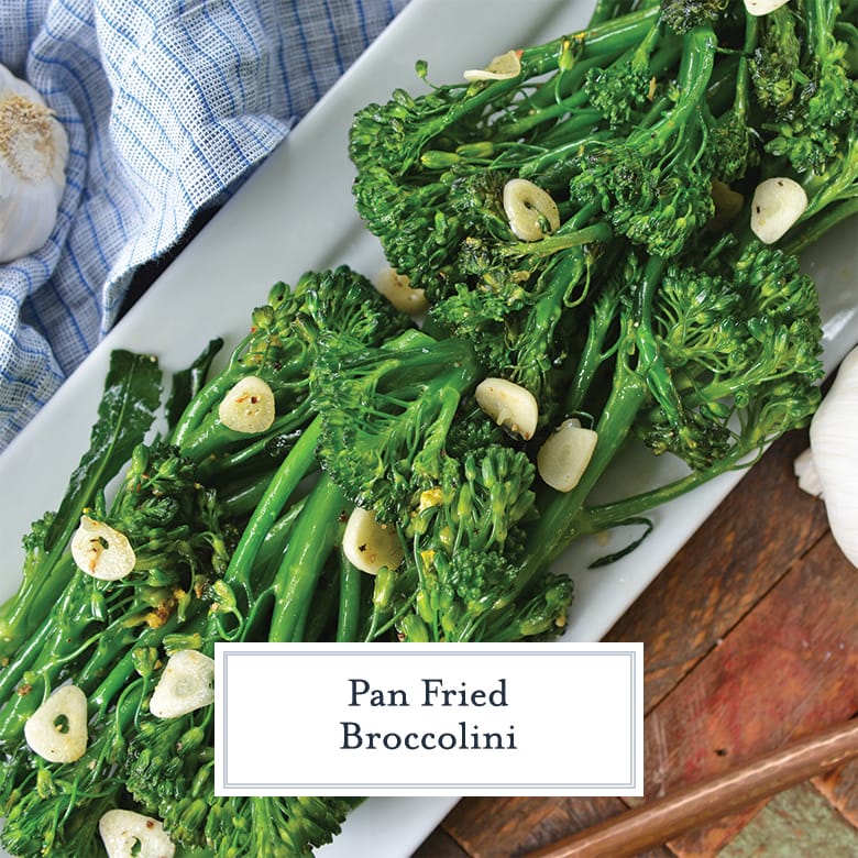 broccolini with garlic on a serving platter 