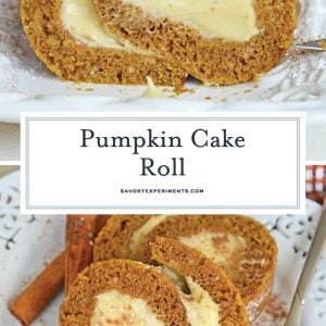 collage of pumpkin cake roll for pinterest