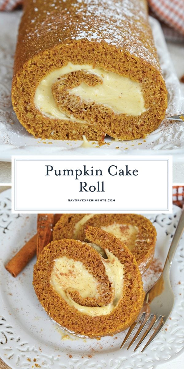 collage of pumpkin cake roll for pinterest