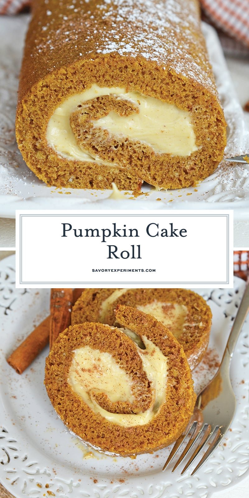 BEST Pumpkin Roll Cake with EASY Pumpkin Cream Cheese Frosting!