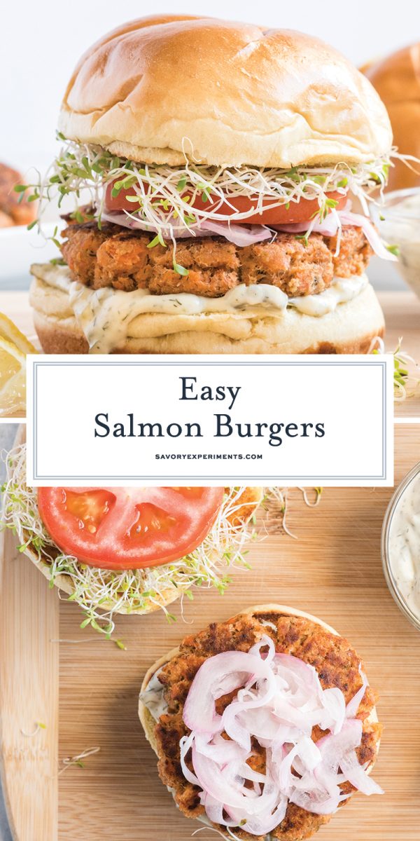 collage of salmon burgers for pinterest