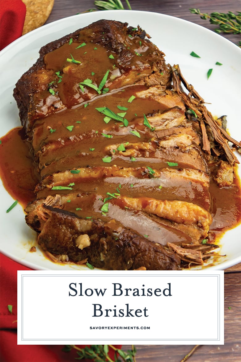 close up of braised brisket for pinterest