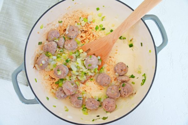 sausage and onion sauteeing