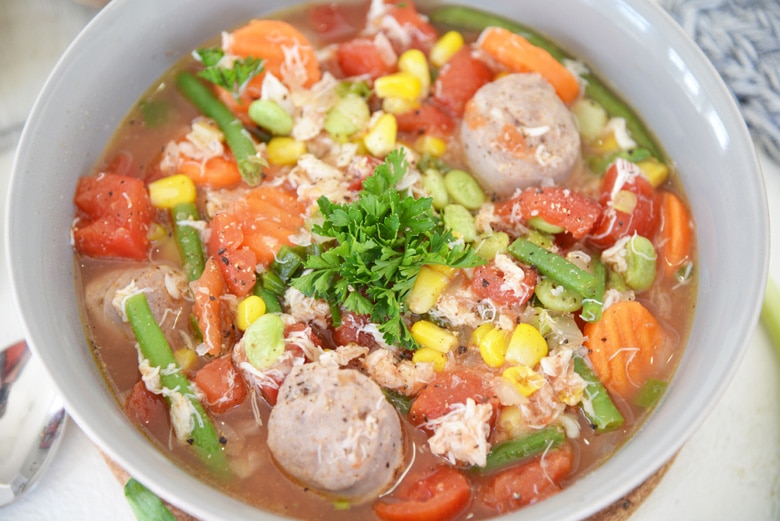 angle of vegetable soup in a bowl 