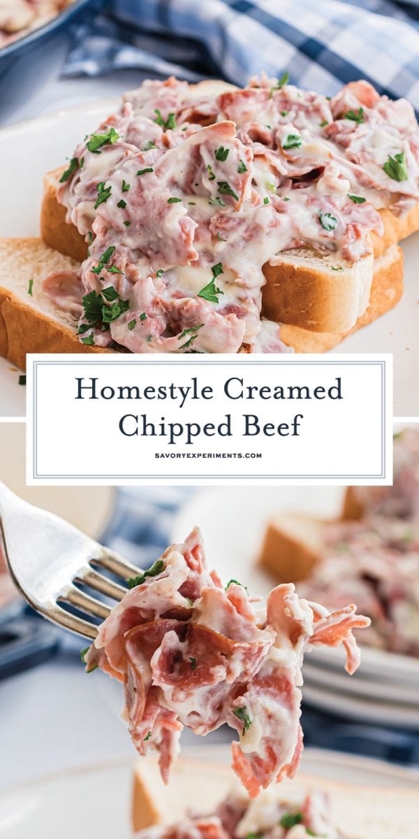 close up of creamed chipped beef for pinterest 