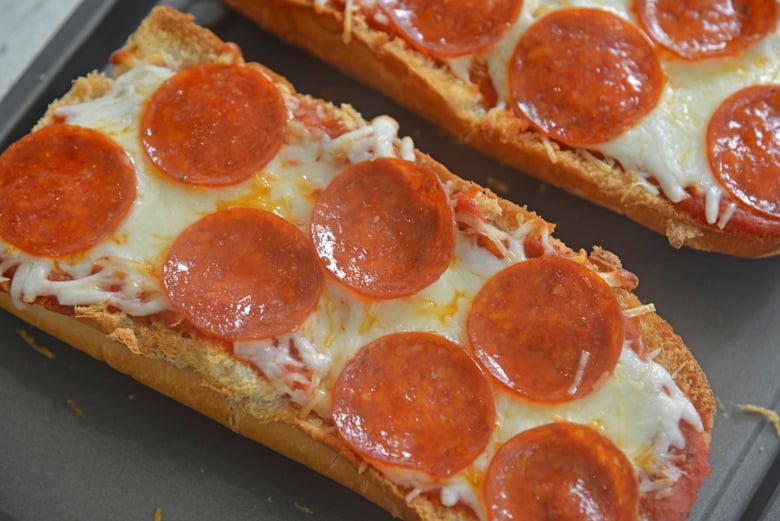 angle of homemade french bread pizza 