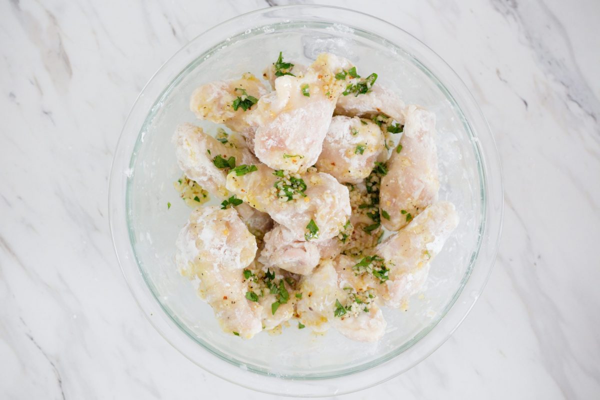 garlic parmesan sauce on chicken wings  