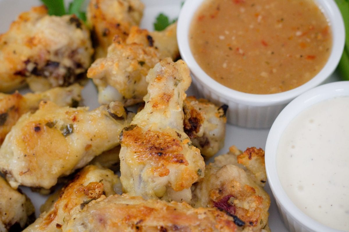 close up of garlic parmesan wing