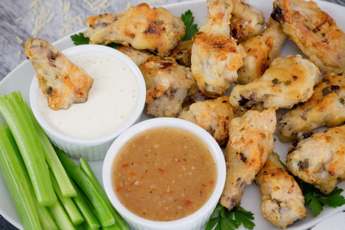 serving platter of baked wings 