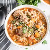 best italian meatball soup in a white bowl
