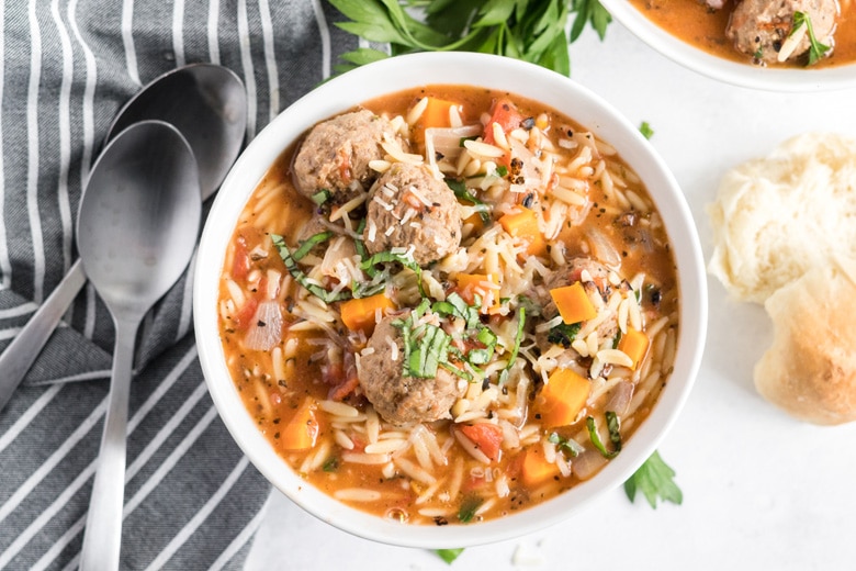 bowl of best Italian meatball soup recipe 