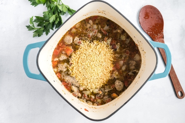 orzo pasta in meatball soup