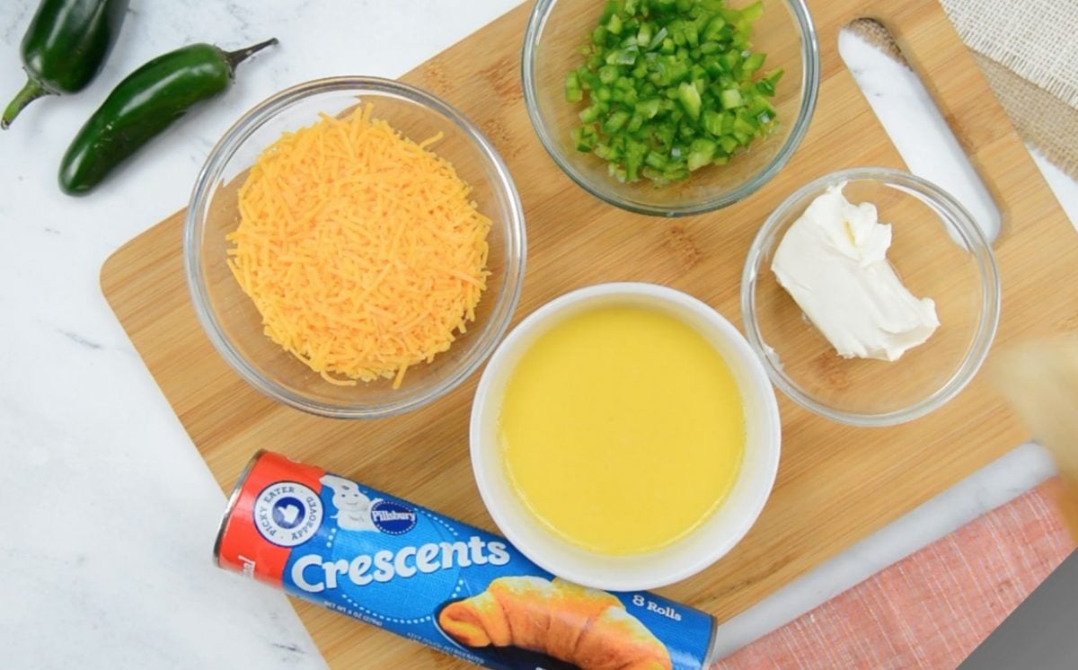 overhead shot of jalapeno popper crescent rolls ingredients