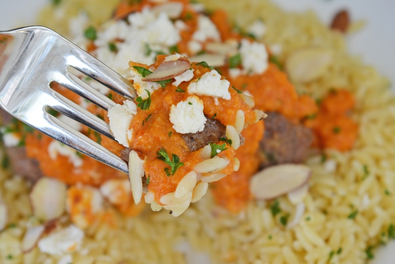 lamb meatball on a fork 