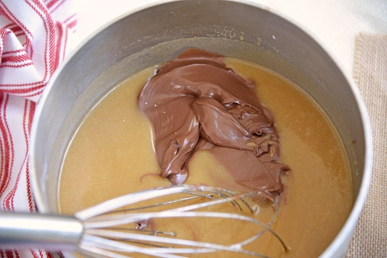 mixing fudge with nutella 