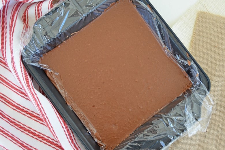 pan of nutella fudge before setting 