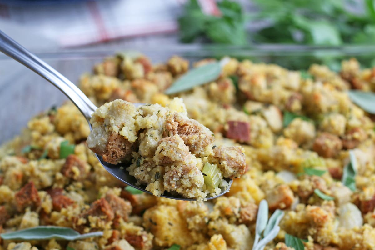 spoon of cornbread stuffing 