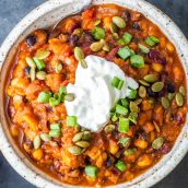 best vegetarian sweet potato chili in a bowl